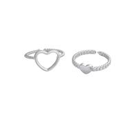 Dtja 2 pcs Heart Trapped Statement Adjustable Rings Set for Women Expandable Love Hearted Wedding Promise Open Band Finger Rings Comfort Fit Delicate Engagement Anniversary Jewelry Gifts