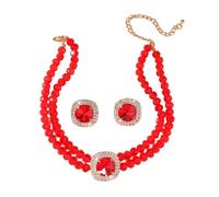 Dtja 2 PCS Layer Round Crystal Choker Necklace and Earring Set, Statement Jewelry for Women, Cubic Zirconia Stud Earrings for Wedding Prom Costume, 15 inches, 5 Colors, M, Metal, No Gemstone