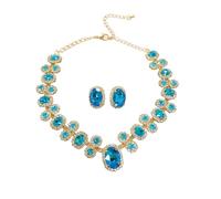 Dtja 2 PCS Rhinestone Crystal Choker Necklace and Earring Set, Statement Jewelry for Women, Cubic Zirconia Stud Earrings for Wedding Prom Festival Costume, 15 inches, 8 Colors, M, Metal, No Gemstone