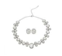 Dtja 2 PCS Rhinestone Crystal Choker Necklace and Earring Set, Statement Jewelry for Women, Cubic Zirconia Stud Earrings for Wedding Prom Festival Costume, 15 inches, 8 Colors, M, Metal, No Gemstone
