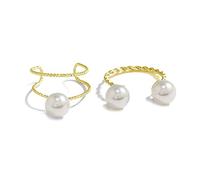 Dtja 2pcs Shell Pearl Adjustable Wedding Statement Rings for Women Girls Silver Plated Expandable Twisted Layered Open Wrap Rings Comfort Fit Fashion Delicate Birthday Christmas Party Jewelry Gifts