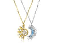 Dtja 2pcs Sun Moon Pendant Necklace Set for Women Men Couple Matching Adjustable Link Chain Crystal Star Celestial Necklaces Unique Wedding Valentine's Day Jewelry 18"