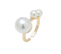 Dtja 3 Pearls Promise Band Ring for Women Gold Plated Big Imitation Pearl Ball Open Wrap Stacking Rings Expandable Adjustable Comfort Fit Engagement Wedding Mother's Jewelry