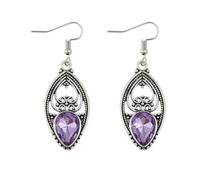 Dtja Antique Filigree Heart Teardrop Dangle Earrings for Women Silver Plated Vintage Purple Crystal Statement Drop Fish Hook Earring Dangling Stud Bohemian Lightweight Holiday Party Jewelry