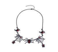 Dtja Black Spider Web Pendant Necklace for Women Red Crystal Spiders Halloween Charms Link Choker Collar Chain Necklaces Adjustable Creative Holiday Festival Party Accessories Jewelry 24 inch
