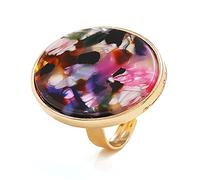 Dtja Boho Big Round Acrylic Statement Ring for Women Vintage Colorful Resin Adjustable Expandable Open Wrap Rings Comfort Fit Wedding Cocktail Party Jewelry, Metal, No Gemstone