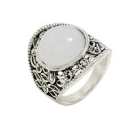 Dtja Boho Filigree Statement Ring for Women Silver Plated Vintage Round White Stone Wide Band Finger Rings Comfort Fit Retro Bohemian Indian Tribal Wedding Birthday Christmas Jewelry Size 8