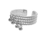 Dtja Boho Layer Ball Tassel Statement Adjustable Ring for Women Silver Toned Bohemian Indian Expandable Bead Charms Open Band Rings Vintage Ethnic Tribal Wedding Promise Party Jewelry, Adjustable