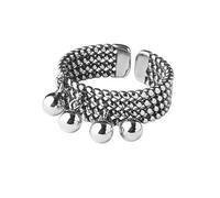 Dtja Boho Layer Ball Tassel Statement Adjustable Ring for Women Silver Toned Bohemian Indian Expandable Bead Charms Open Band Rings Vintage Ethnic Tribal Wedding Promise Party Jewelry, Adjustable