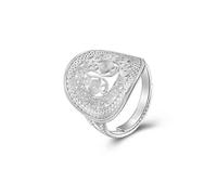 Dtja Boho Oral Filigree Statement Ring for Women Silver Plated Adjustable Expandable Open Wrap Finger Rings Comfort Fit Bohemian Indian Tribal Style Wedding Festival Holiday Jewelry Gift