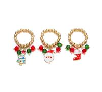 Dtja Christmas Beaded Stretch Rings for Women Enamel Santa Reindeer Tree Gift Box Charm Ring with Jingle Bells Cute Holiday Party Stackable Expandable Holiday Jewelry Gift Set 3PCS