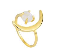 Dtja Crescent Moon Adjustable Open Band Ring for Women Girls 14K Gold Plated Statement Artificial Purple Crystal Stone Finger Rings Comfort Fit Fashion Birthday Wedding Valentine Jewelry Gift, Metal