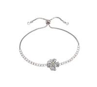 Dtja Crystal Clover Flower Bracelet for Women Dainty Shamrock Heart Leaf Slider Adjustable Box Chain Bracelets Luck Birthday Party Holiday Jewelry 8 inch, 8.0 Inches, Metal, no gemstone