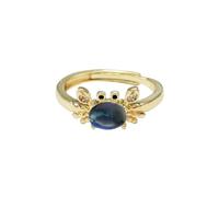 Dtja Crystal Crab Statement Ring for Women Gold Plated Expandable Cute Marine Animal Adjustable Open Wrap Finger Ring Elegant Birthday Holiday Party Jewelry, Metal, No Gemstone