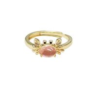 Dtja Crystal Crab Statement Ring for Women Gold Plated Expandable Cute Marine Animal Adjustable Open Wrap Finger Ring Elegant Birthday Holiday Party Jewelry, Metal, No Gemstone