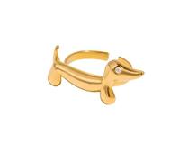 Dtja Crystal Dog Statement Ring for Women Gold-Toned Titanium Stainless Steel Cute Adjustable Expandable Dachshund Animal Open Wrap Rings Lovely Jewelry for Pet Lovers