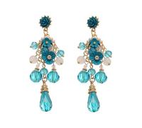 Dtja Crystal Rose Flower Chandelier Statement Earrings for Women 925 Sterling Post Pin Long Rhinestone Floral Tassel Chain Charms Dangle Drop Earring Lightweight Wedding Party Jewelry, M, Metal, No