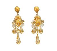 Dtja Crystal Rose Flower Chandelier Statement Earrings for Women 925 Sterling Post Pin Long Rhinestone Floral Tassel Chain Charms Dangle Drop Earring Lightweight Wedding Party Jewelry, M, Metal, No