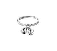 Dtja Cute Ball Bell 925 Sterling Silver Plated Adjustable Open Ring for Women Expandable Boho Round Statement Finger Rings Comfort Fit Dainty Charms Dangle Jewelry Gift