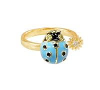 Dtja Cute Ladybug Statement Adjustable Ring for Women Gold-Toned Enamel Insect Crystal Daisy Flower Open Wrap Finger Ring Dainty Stackable Jewelry for Animal Lovers, Adjustable, Metal, No Gemstone