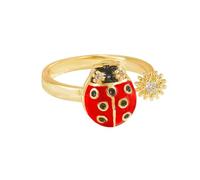 Dtja Cute Ladybug Statement Adjustable Ring for Women Gold-Toned Enamel Insect Crystal Daisy Flower Open Wrap Finger Ring Dainty Stackable Jewelry for Animal Lovers, Adjustable, Metal, No Gemstone