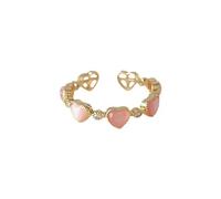 Dtja Dainty Heart Cat's Eye Statement Ring for Women Gold-Toned Adjustable Crystal Pink Love Hearted Expandable Open Wrap Finger Rings Comfort Fit Holiday Wedding Jewelry