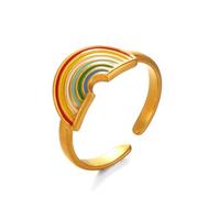 Dtja Dainty Rainbow Adjustable Ring for Women Gold Plated Fashion Stainless Steel Colorful Geometry Statement Open Band Finger Rings Comfort Fit Cute Birthday Anniversary Jewelry