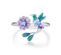 Dtja Delicate 925 Sterling Silver Cubic Zirconia Ring for Women Girls Birthday Wedding Spring Statement Hummingbird Daisy Open Wrap Finger Rings Comfort Fit