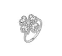Dtja Elegant Crystal Rotating Clover Leaf Statement Ring for Women Stainless Steel Fashion Adjustable Love Hearted Flower Open Wrap Finger Rings Comfort Fit Lucky Anniversary Jewelry, Stainless Steel