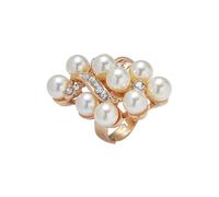 Dtja Elegant CZ Pearl Statement Wedding Ring for Women Lady Rhinestone Crystal Artificial Shell Pearls Ball Cluster Adjustable Wrap Band Rings Birthday Cocktail Party Ring Comfort Fit Jewelry