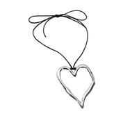 Dtja Exaggerated Big Heart Pendant Necklace Black Braided Wax Rope Choker Chain Necklace for Women Silver Plated Fashion Minimalist DIY Love Valentine Mother's Birthday Party Jewelry Gift 34inch