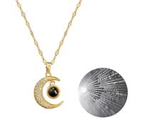 Dtja Gold Crescent Moon 100 Languages I Love You Projection Pendant Necklace for Women 14K Gold Plated Crystal Celestial Charms Link Chain Adjustable Birthday Christmas Anniversary Jewelry Gift 18"