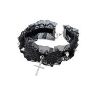 Dtja Gothic Angel Wings Lacy Choker Necklace for Women Sequins Crystal Cross Spike Charms Adjustable Chain Necklaces Vintage Accessories Halloween Cosplay Party Jewelry 17 inch, M, Metal, No Gemstone