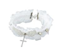 Dtja Gothic Angel Wings Lacy Choker Necklace for Women Sequins Crystal Cross Spike Charms Adjustable Chain Necklaces Vintage Accessories Halloween Cosplay Party Jewelry 17 inch, M, Metal, No Gemstone