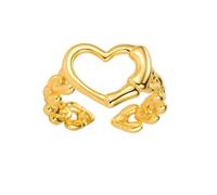 Dtja Hollow Heart Love Statement Open Ring for Women Girls Silver Gold Plated Cute Wedding Promise Adjustable Wrap Finger Rings Comfort Fit Fashion Anniversary Holiday Jewelry Gift Size 6-12, Metal