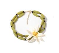 Dtja Large Flower Bamboo Pendant Choker Necklace for Women Fashion Unique White Blossom Green Chain Adjustable Creative Tropical Statement Holiday Vacation Jewelry