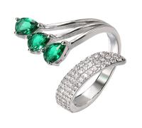 Dtja Layered Green CZ Wedding Ring for Women Silver Plated Peacock Wing Statement Stacking Open Wrap Finger Rings Comfort Fit Fashion Delicate Birthday Christmas Party Jewelry Gift for Her