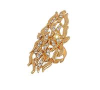 Dtja Long CZ Fire Statement Ring for Women Gold Plated Rhinestone Crystal Filigree Big Exaggerated Band Finger Rings Comfort Fit Fashion Boho Jewelry, Gold,Gold Plated,Zirconia