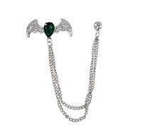 Dtja Men's Rhinestone Bat Hanging Chain Brooch with Stone Detailing, Metal Crystal, Suit Stud Lapel Pin, Vintage Animal Breastpin Holiday Halloween Anniversary Brooches Pins, M, Metal, no gemstone