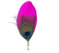 Dtja Peacock Feather Brooch for Women Men Handmade Vintage Artificial Feathers Boutonniere Stick Corsage for Suit Hat Bag Dress Accessories Wedding Halloween Theme Party Jewelry, M, Metal, no gemstone