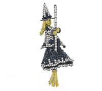 Dtja Rhinestone Flying Witch Brooch Pin for Women Girls Vintage Gold Broom Black Crystal Hat Wizard Brooches Lapel Pins Dainty Halloween Festival Dress Accessories Jewelry Gift