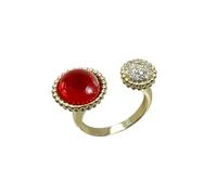 Dtja Round Red and Crystal Stone Statement Ring for Women Gold Plated Adjustable Expandable Retro CZ Open Wrap Finger Rings Comfort Fit Vintage Boho Wedding Christmas Anniversary Jewelry Gift