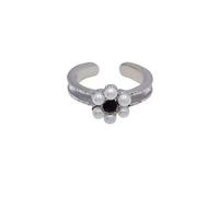 Dtja Vintage Beaded Flower Statement Ring for Women Silver Plated Boho Shell Pearl Ball Beads Cherry Adjustable Open Band Finger Rings Comfort Fit Retro Accessories Jewelry