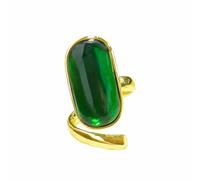 Dtja Vintage Emerald Green Stacking Statement Ring for Women Gold Plated Chunky Wide Geometric Birthstone Adjustable Expandable Open Wrap Rings Comfort Fit Retro Birthday Christmas Jewelry Gift
