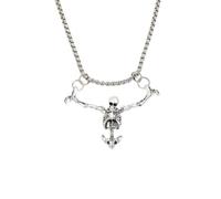 Dtja Vintage Human Skeleton Pendant Necklace for Women Men Silver Plated Gothic Skull Link Charm Chain Necklaces Adjustable Fashion Hip Hop Punk Halloween Festival Jewelry 23 inch