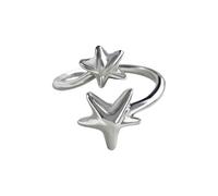 Dtja Vintage Star Stacking Statement Ring for Women Silver Plated Adjustable Expandable Couple Stars Celestial Open Wrap Finger Rings Retro Promise Christmas Accessories Jewelry Gift