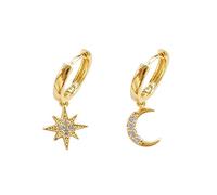 Dtja womens Crystal Moon Star Dangle Hoop Earrings For Teen S925 Sterling Silver