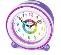 DTKID Analogue Kids Alarm Clock, Silent No Tick with Nightlight Snooze Battery Powered for Bedrooms
