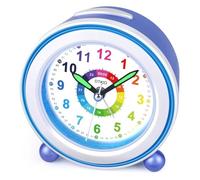 DTKID Analogue Kids Alarm Clock, Silent No Tick with Nightlight Snooze Battery Powered for Bedrooms