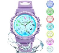 DTKID Kids Watches for Boys and Girls, 7 Colour Lights Waterproof Outdoor Sports Boys Watch Analogue Quartz Watch with Soft Strap Watches for Kids Ages 5-16